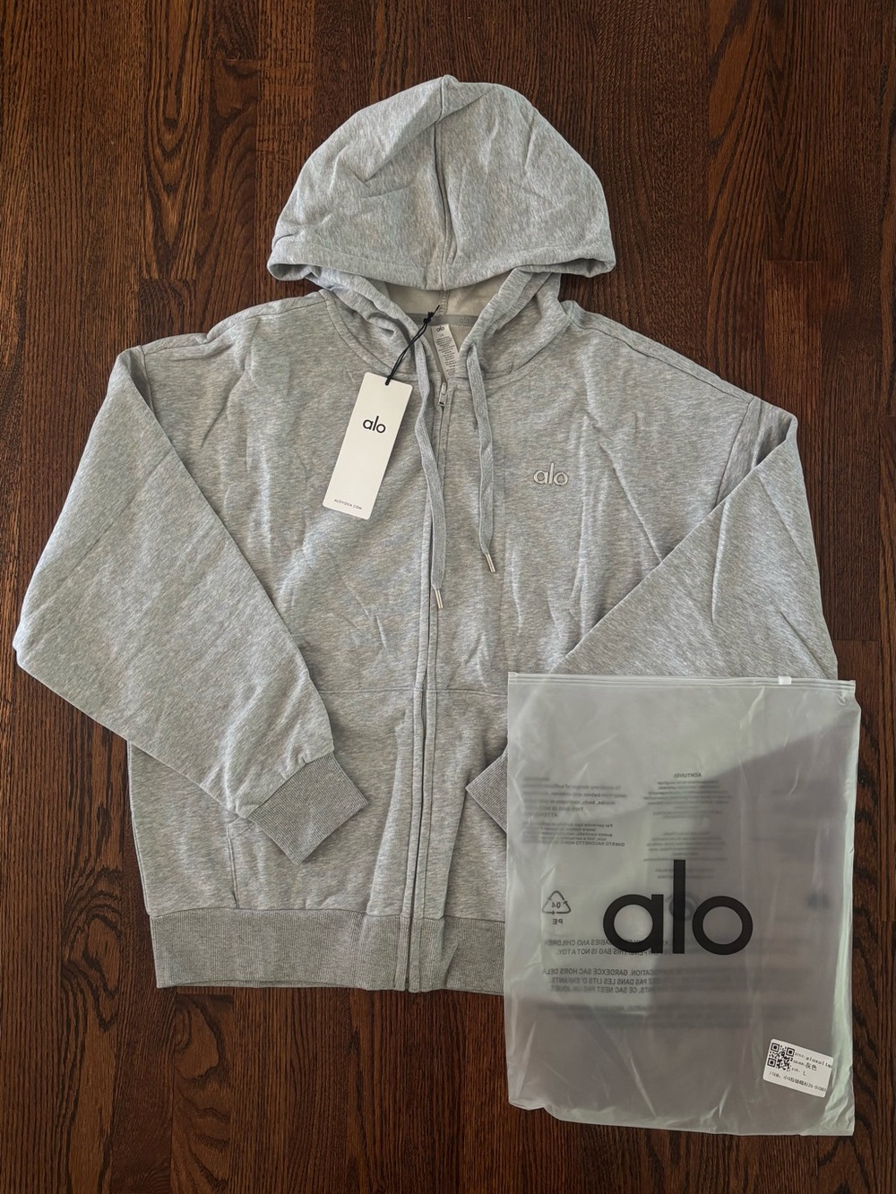 Alo Hooded Zip-Up Sweatshirt in Heather Grey